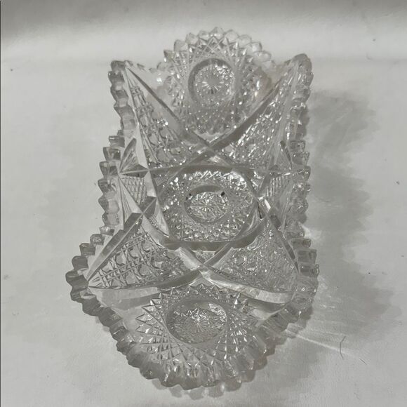 24% Lead Clear Vintage Cut Glass Serving Dish Bowl Saw Tooth Scalloped Edge - Picture 6 of 14